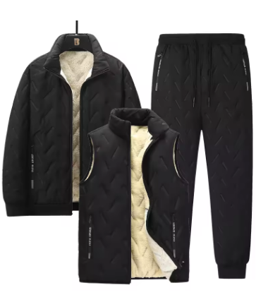 3 Piece Set Men Tracksuit for Winter Fleece