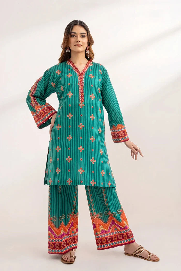 2PC Unstitched Printed Lawn Shirt and Trouser