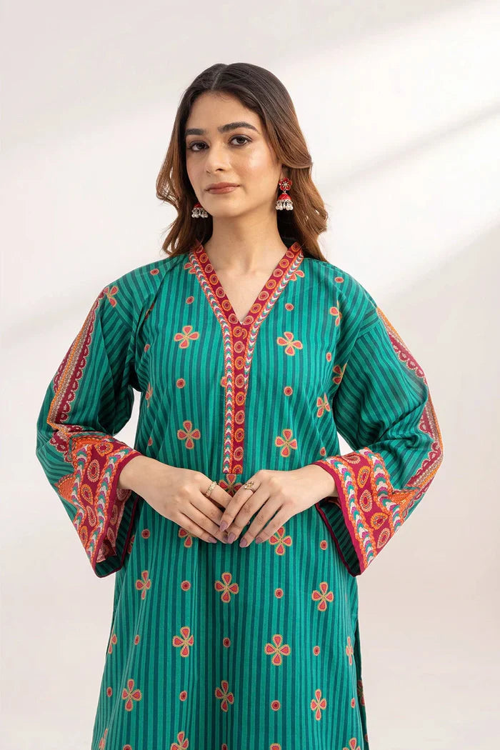 2PC Unstitched Printed Lawn Shirt and Trouser