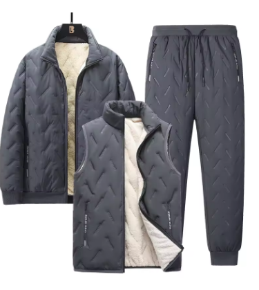 3 Piece Set Men Tracksuit for Winter Fleece