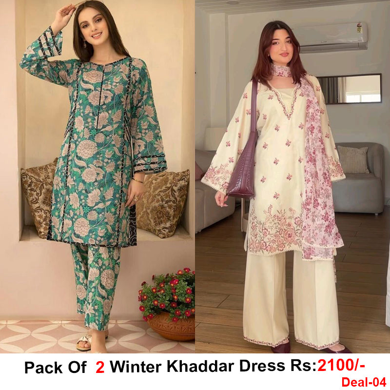 Pack Of 2 Winter 2 Pcs Khaddar Dress