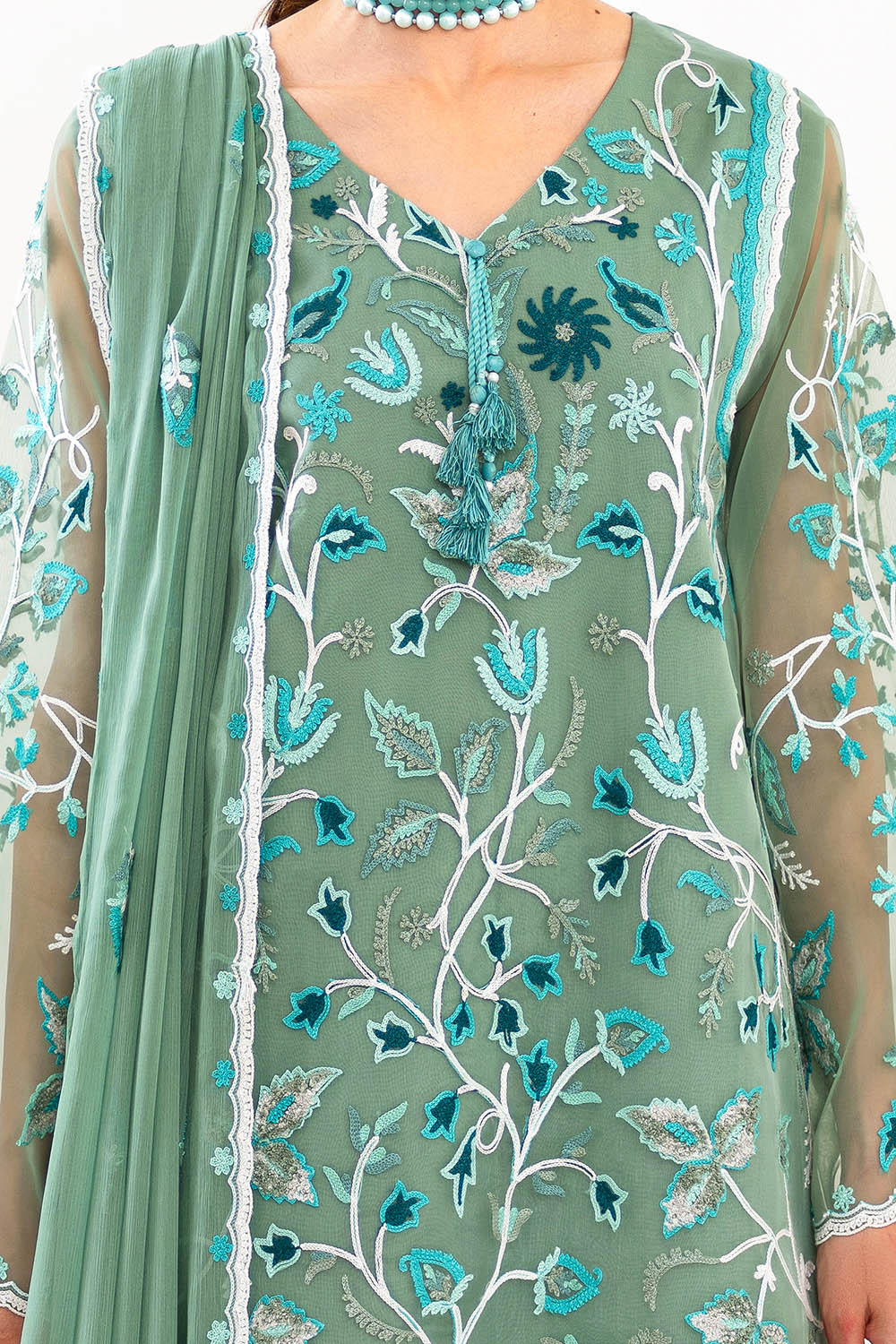 3 Piece Unstitched Embroidered Organza Suit with Embroidered Chiffon Dupatta