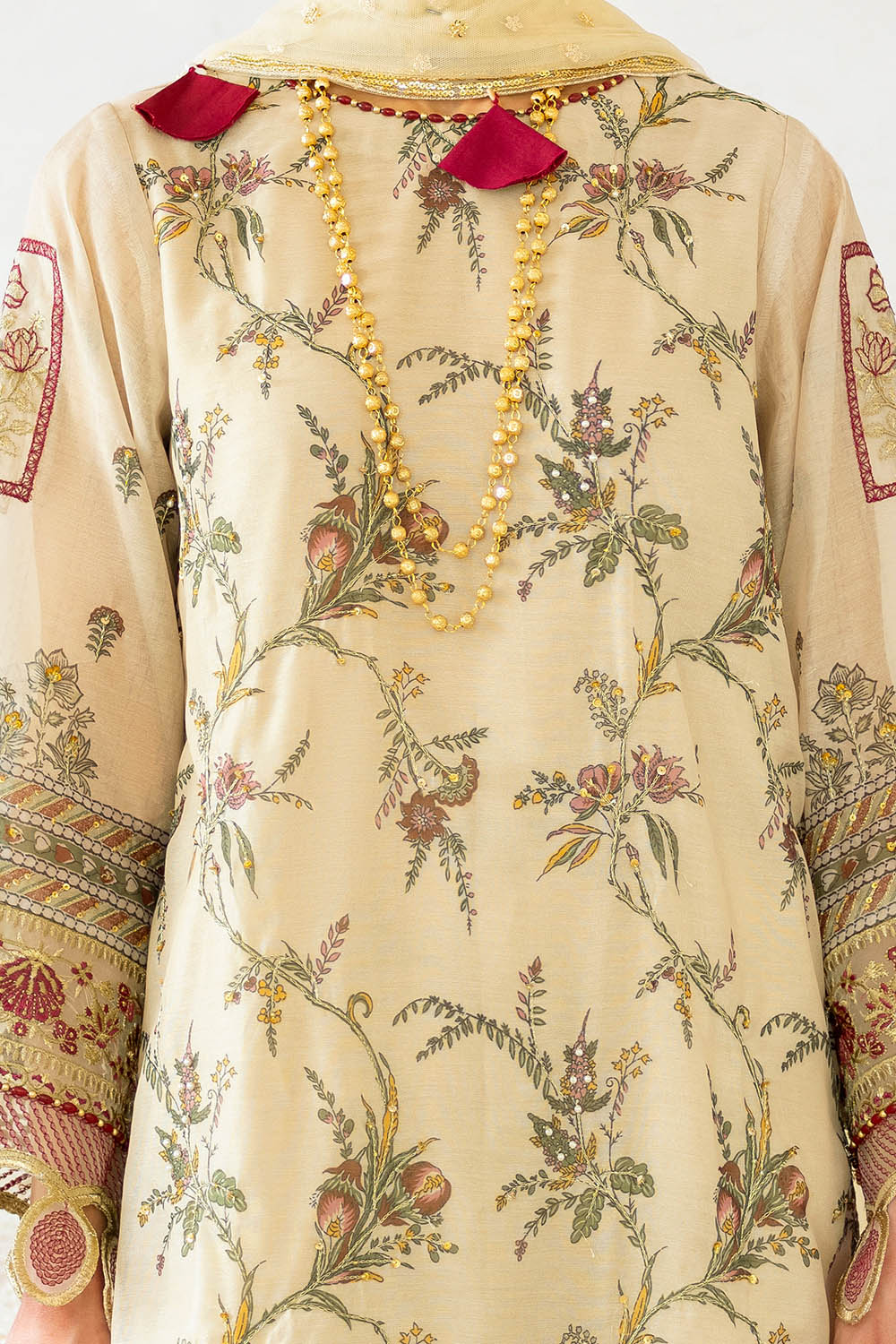3 Piece Unstitched Embroidered Printed Monar Slub Suit with Embroidered Net Dupatta