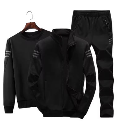 Men's Casual Sportswear Sweatshirt Set Three Bars Trendy Three-piece Set